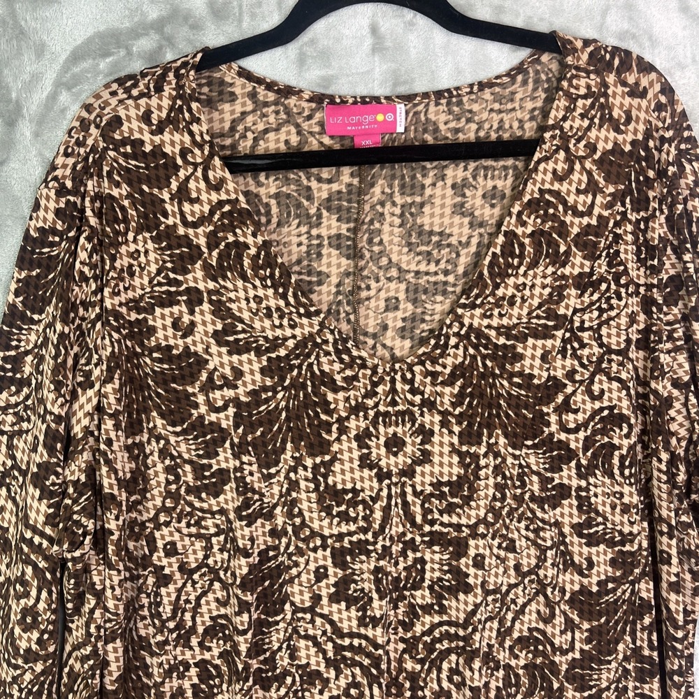 Liz Lange Maternity Womens XL Brown Paisley Stretch Long Sleeve Pullover Top EUC - Picture 5 of 6